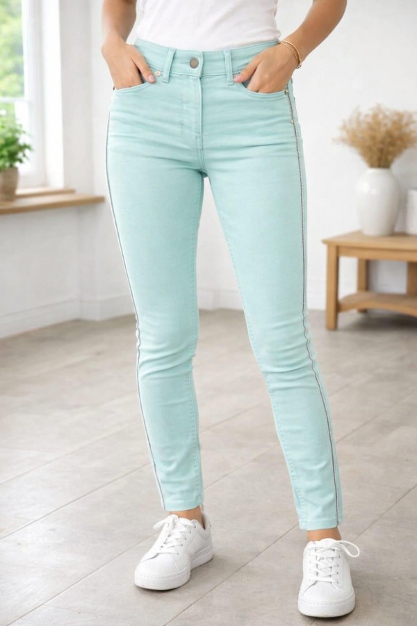 BOLINTO 480 YANLARI ZINCIRLI YUKSEK BEL 5 CEP LIKRALI  DAR PACA PANTOLON