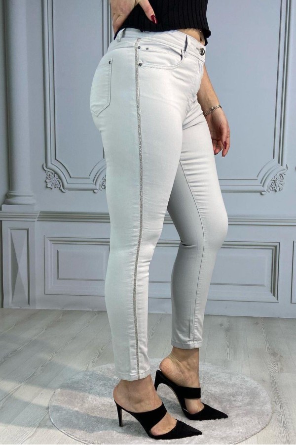 BOLINTO YANLARI ZINCIRLI YUKSEK BEL 5 CEP LIKRALI  DAR PACA PANTOLON