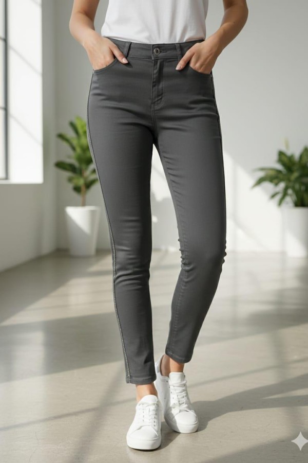 BOLINTO YANLARI ZINCIRLI YUKSEK BEL 5 CEP LIKRALI  DAR PACA PANTOLON