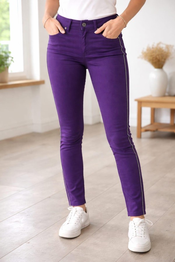 BOLINTO 480 YANLARI ZINCIRLI YUKSEK BEL 5 CEP LIKRALI  DAR PACA PANTOLON