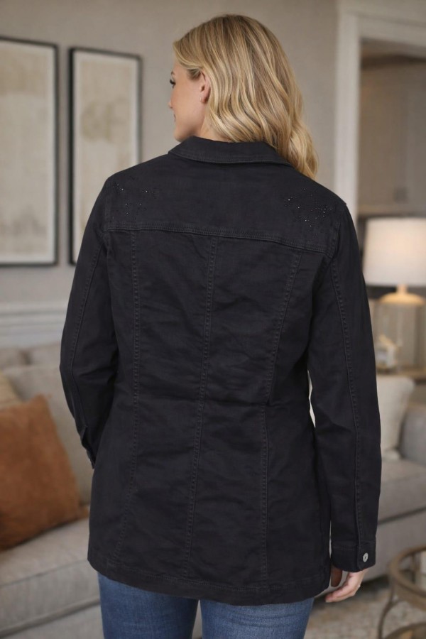 BONITA  OMUZLARI TASLI KAPAK CEPLI UZUN  DENIM MONT