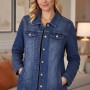 BONITA  OMUZLARI TASLI KAPAK CEPLI UZUN  DENIM MONT