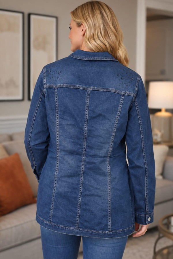 BONITA  OMUZLARI TASLI KAPAK CEPLI UZUN  DENIM MONT