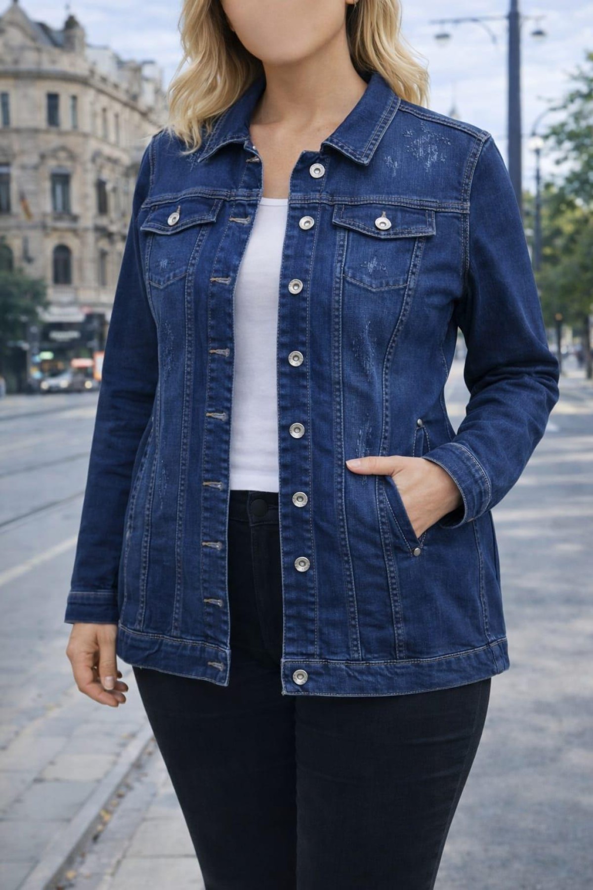 BONITA  YIRTIK TAS DETAYLI KAPAK CEPLI UZUN  DENIM MONT
