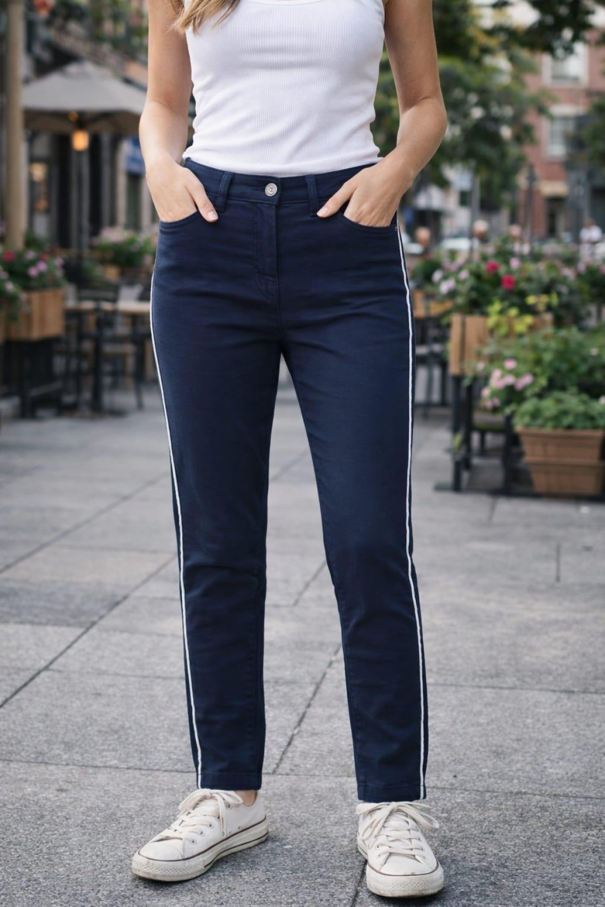 BONITALIZ 583 YANLARI ZINCIRLI YUKSEK BEL 5 CEP LIKRALI  DAR PACA PANTOLON