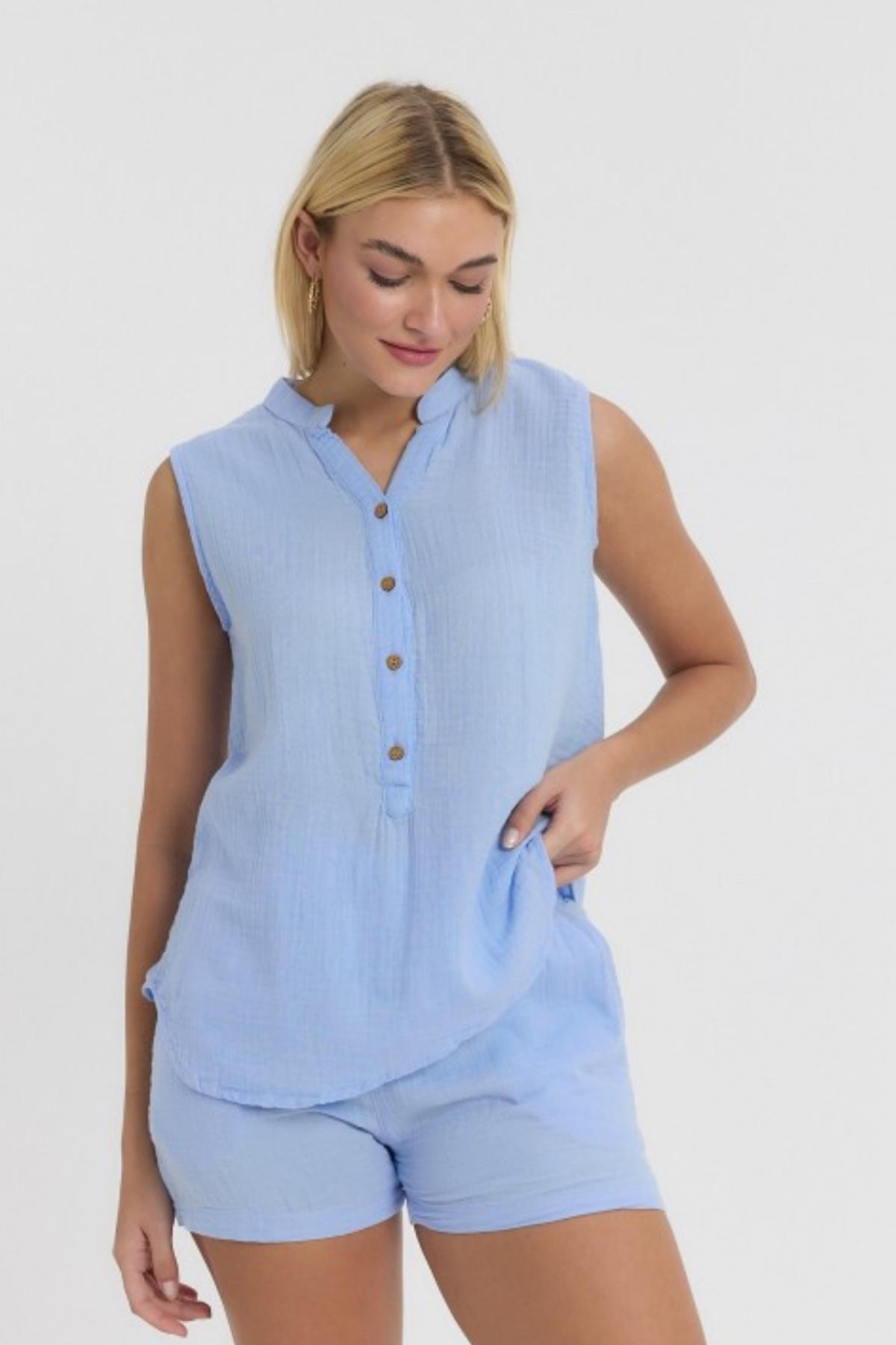 HEAVEN 1070 MUSLIN HAKIM YAKA  SIFIR KOL BLUZ