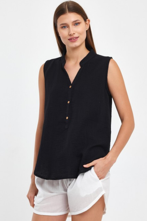 HEAVEN 1070 MUSLIN HAKIM YAKA  SIFIR KOL BLUZ