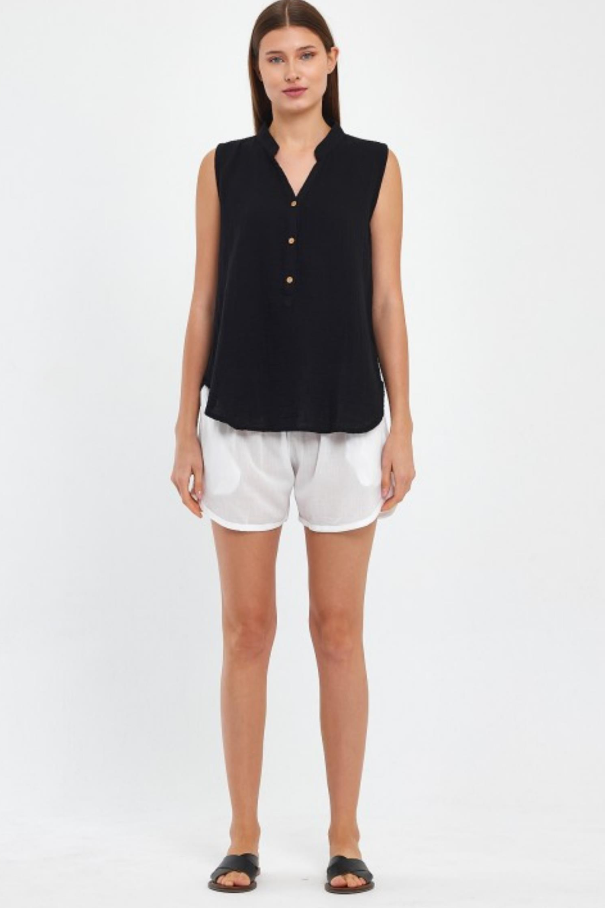 HEAVEN 1070 MUSLIN HAKIM YAKA  SIFIR KOL BLUZ