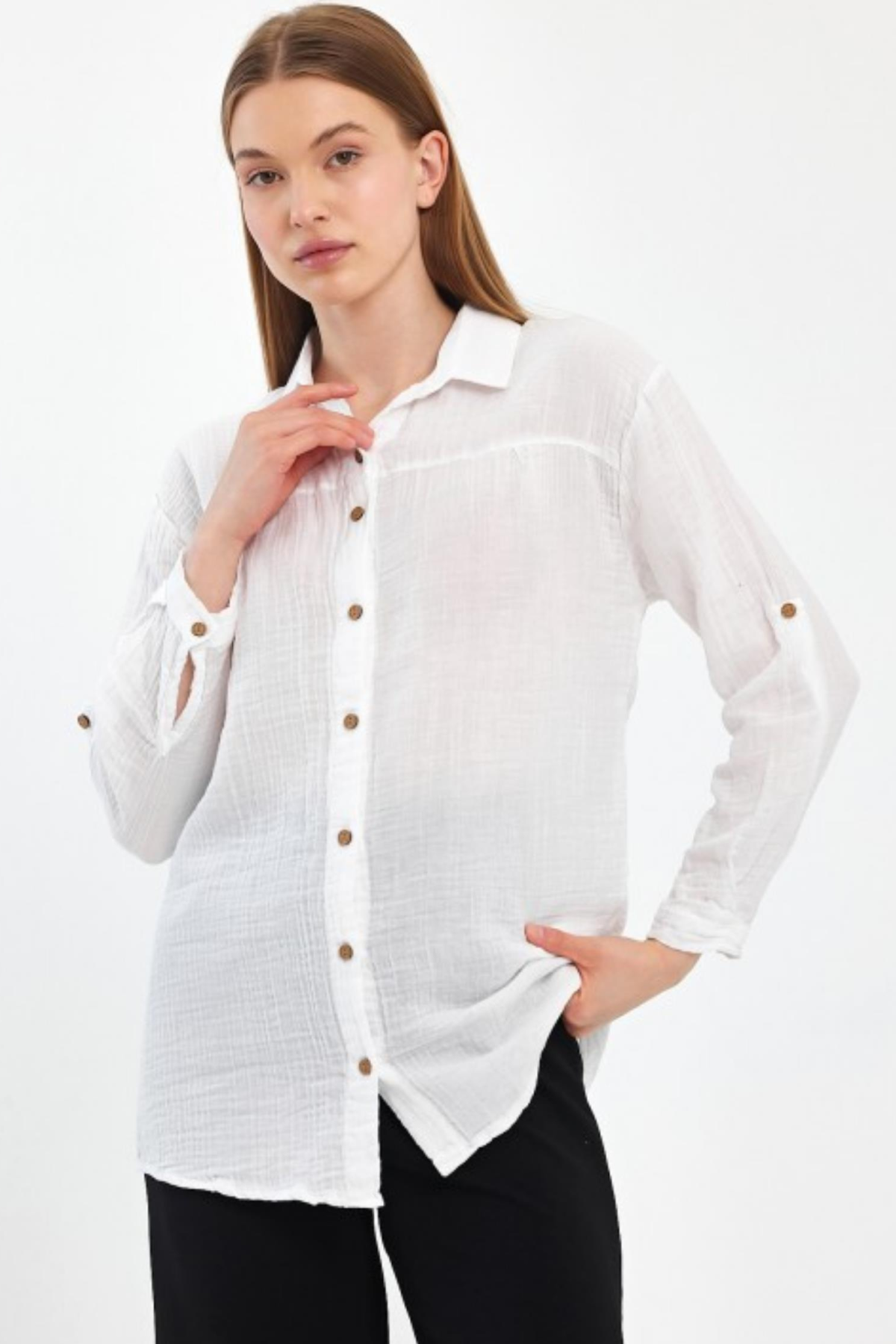 HEAVEN 1150 MUSLIN YAKALI UZUN KOL GOMLEK