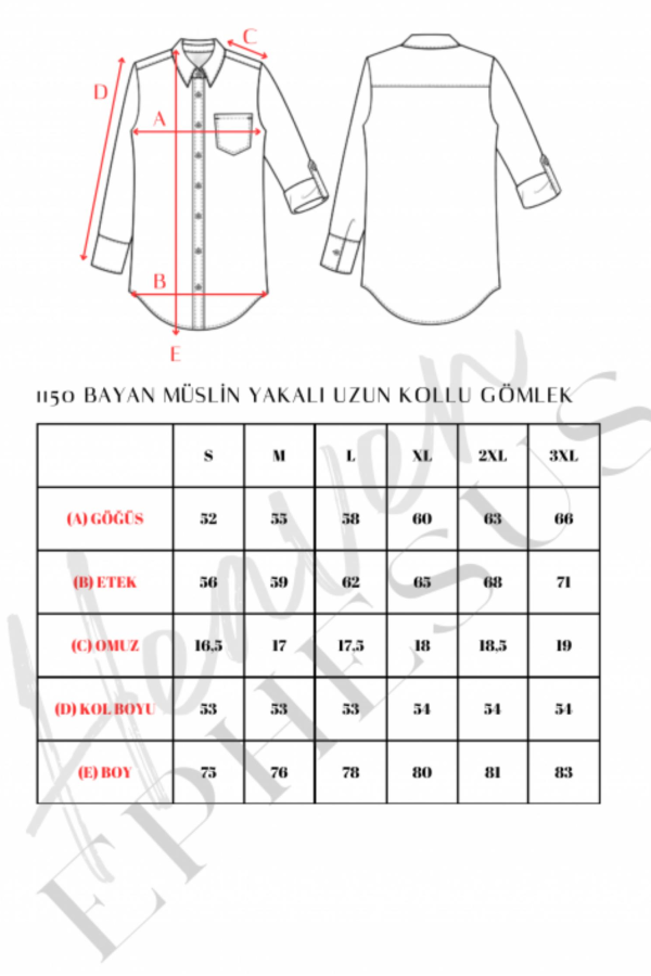 HEAVEN 1150 MUSLIN YAKALI UZUN KOL GOMLEK