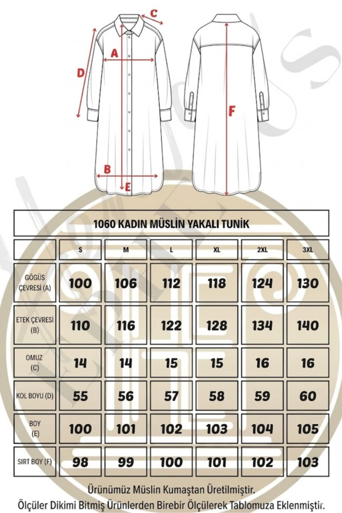 HEAVEN 1190 MUSLIN NISA UZUN KOL TUNIK