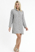 HEAVEN 1195  MUSLIN CIZGILI DESENLI YAKALI KADIN  TUNIK