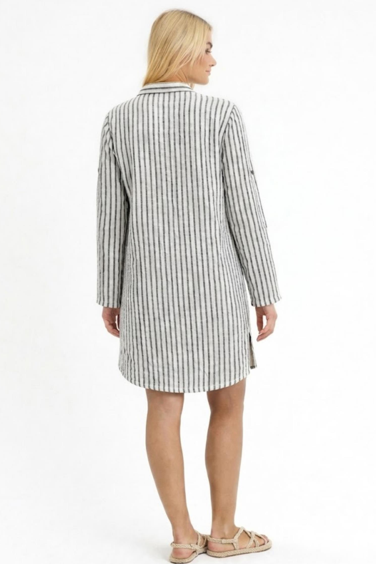 HEAVEN 1195  MUSLIN CIZGILI DESENLI YAKALI KADIN  TUNIK