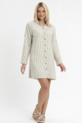 HEAVEN 1195  MUSLIN CIZGILI DESENLI YAKALI KADIN  TUNIK