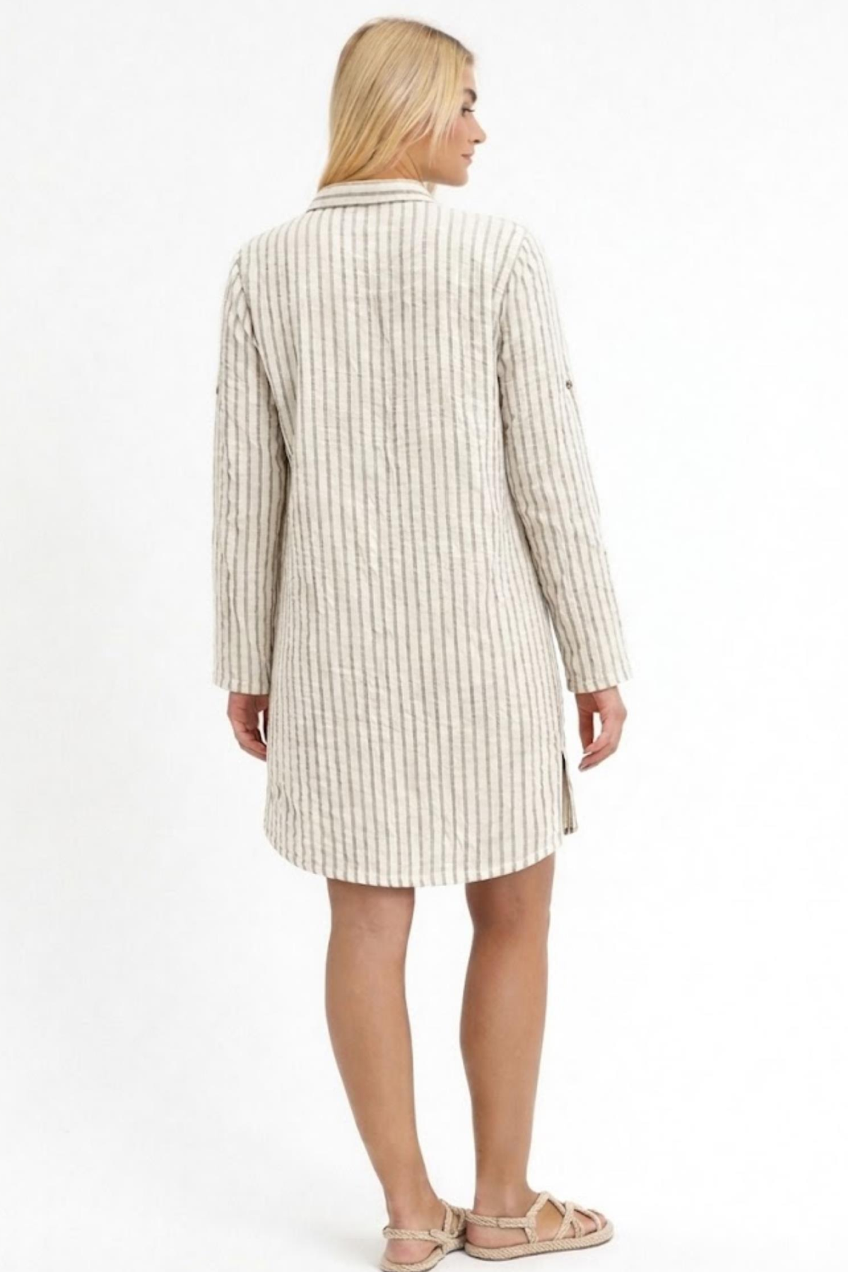 HEAVEN 1195  MUSLIN CIZGILI DESENLI YAKALI KADIN  TUNIK