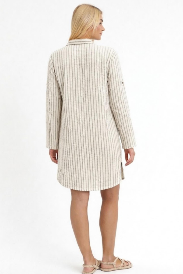 HEAVEN 1195  MUSLIN CIZGILI DESENLI YAKALI KADIN  TUNIK