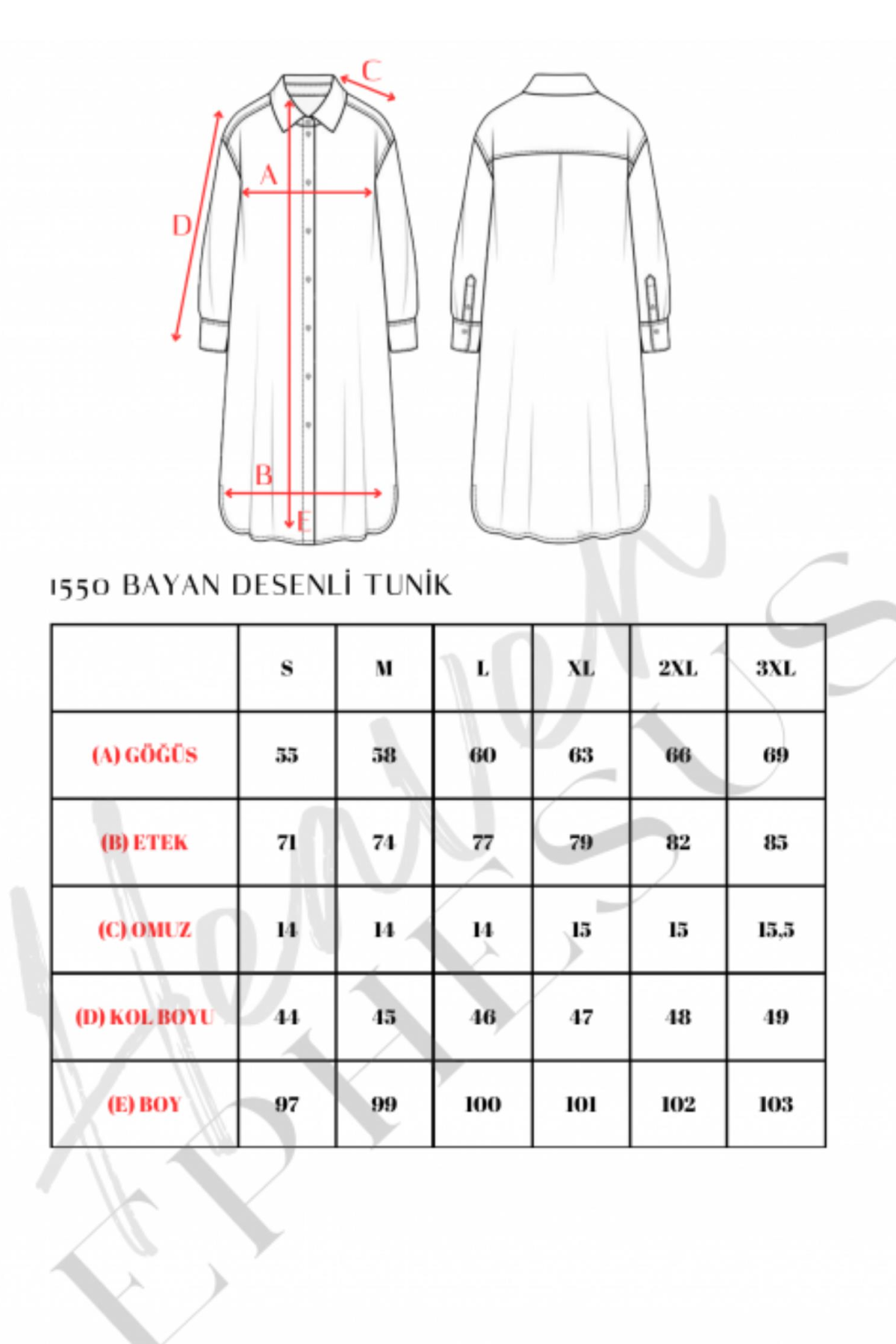 HEAVEN 1550 Şantuklu Desenli Uzun Kol  Tunik