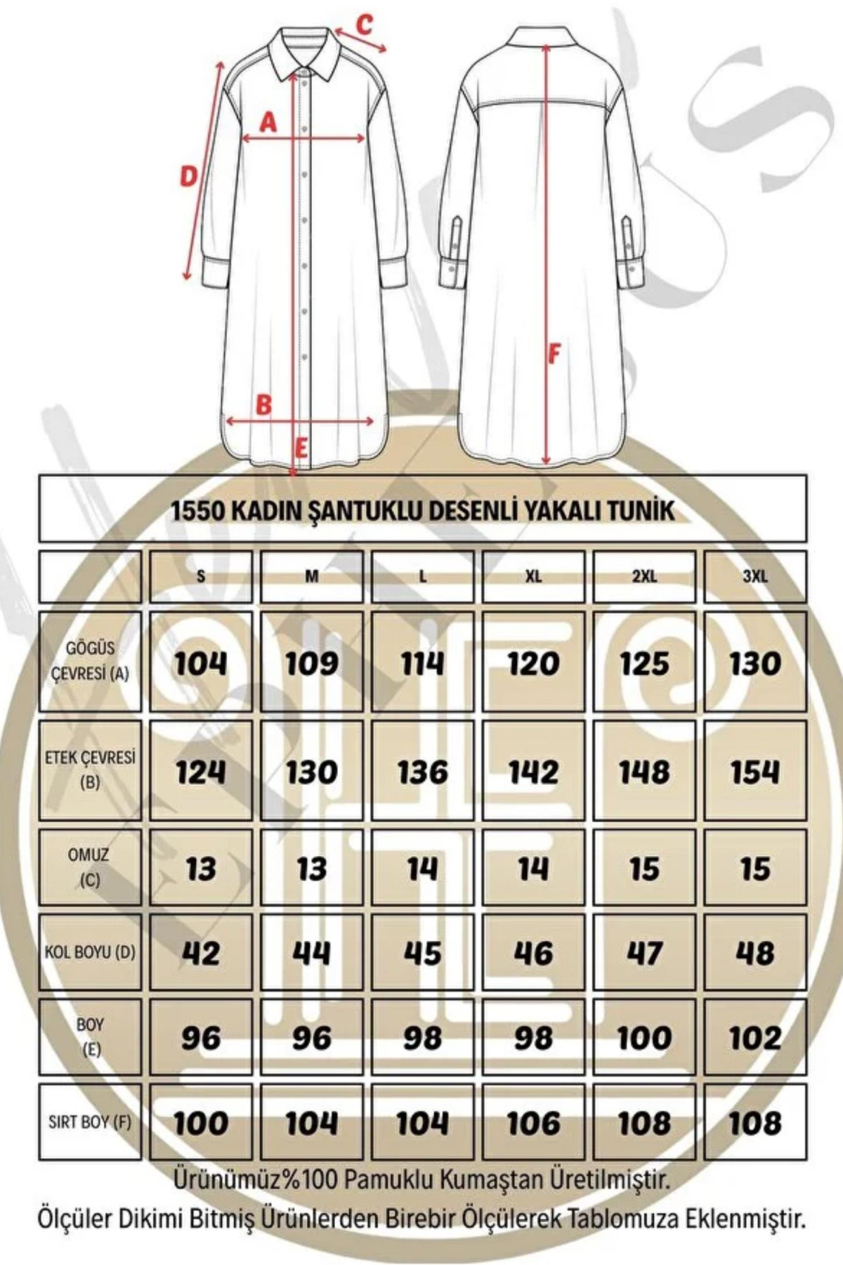 HEAVEN 1550 Şantuklu Desenli Uzun Kol  Tunik