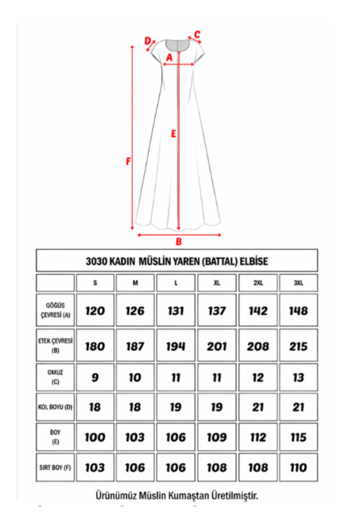 HEAVEN 3030 MUSLIN YAREN BATTAL ELBISE