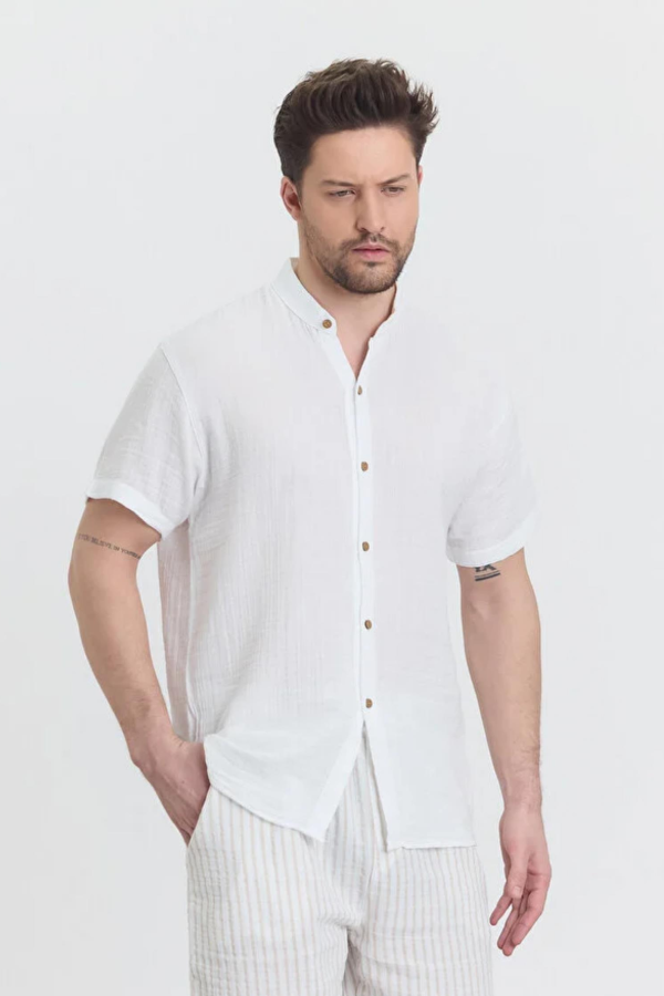 HEAVEN 4080 MUSLIN HAKIM YAKA KISA KOL ERKEK GOMLEK