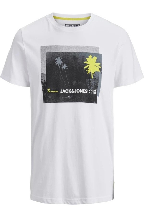 JACK &JONES  12171480 PALMIYE SARI BASKILI KISA KOL TSHIRT