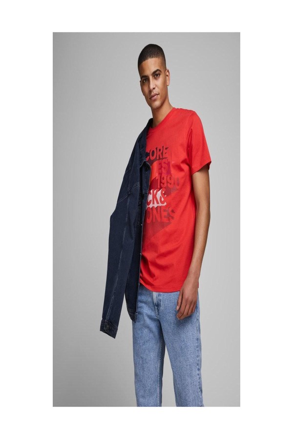 JACK & JONES 12172273 CORE ES 1990 YAZILI KISA KOL CIZGILI