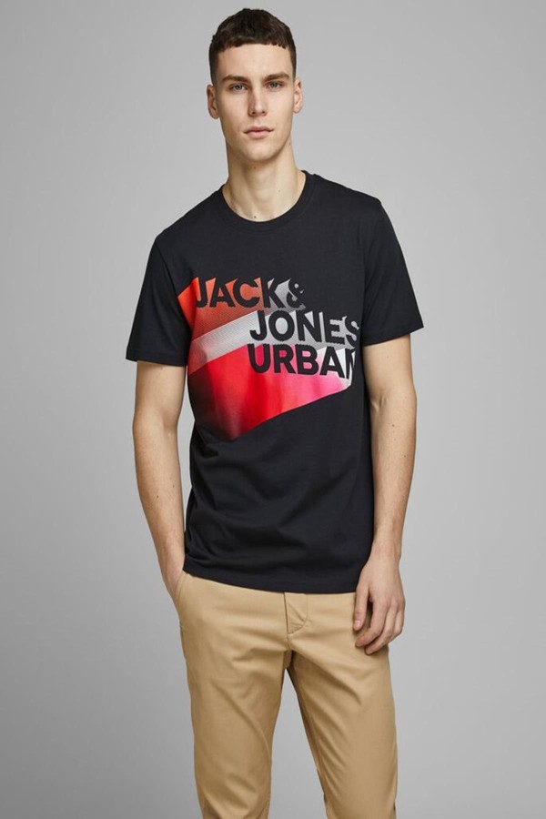 JACK & JONES 12172273 URBAN YAZILI CIZGI DESENLI KISA KOL