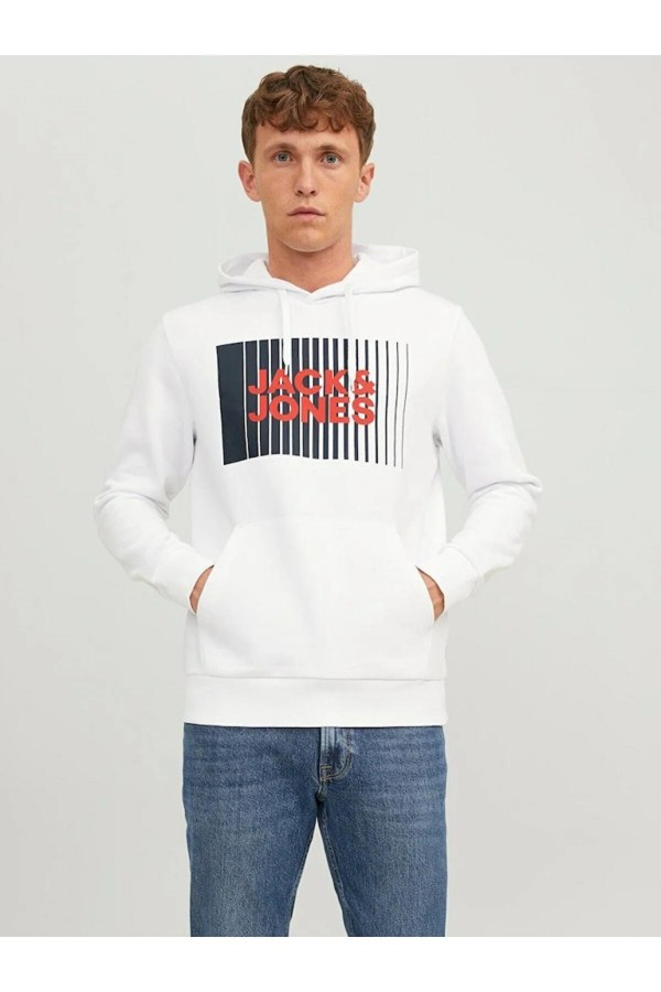 JACK&JONES 12233599 GOGUS BASKILI KAPUSONLU SWEATSHIRT