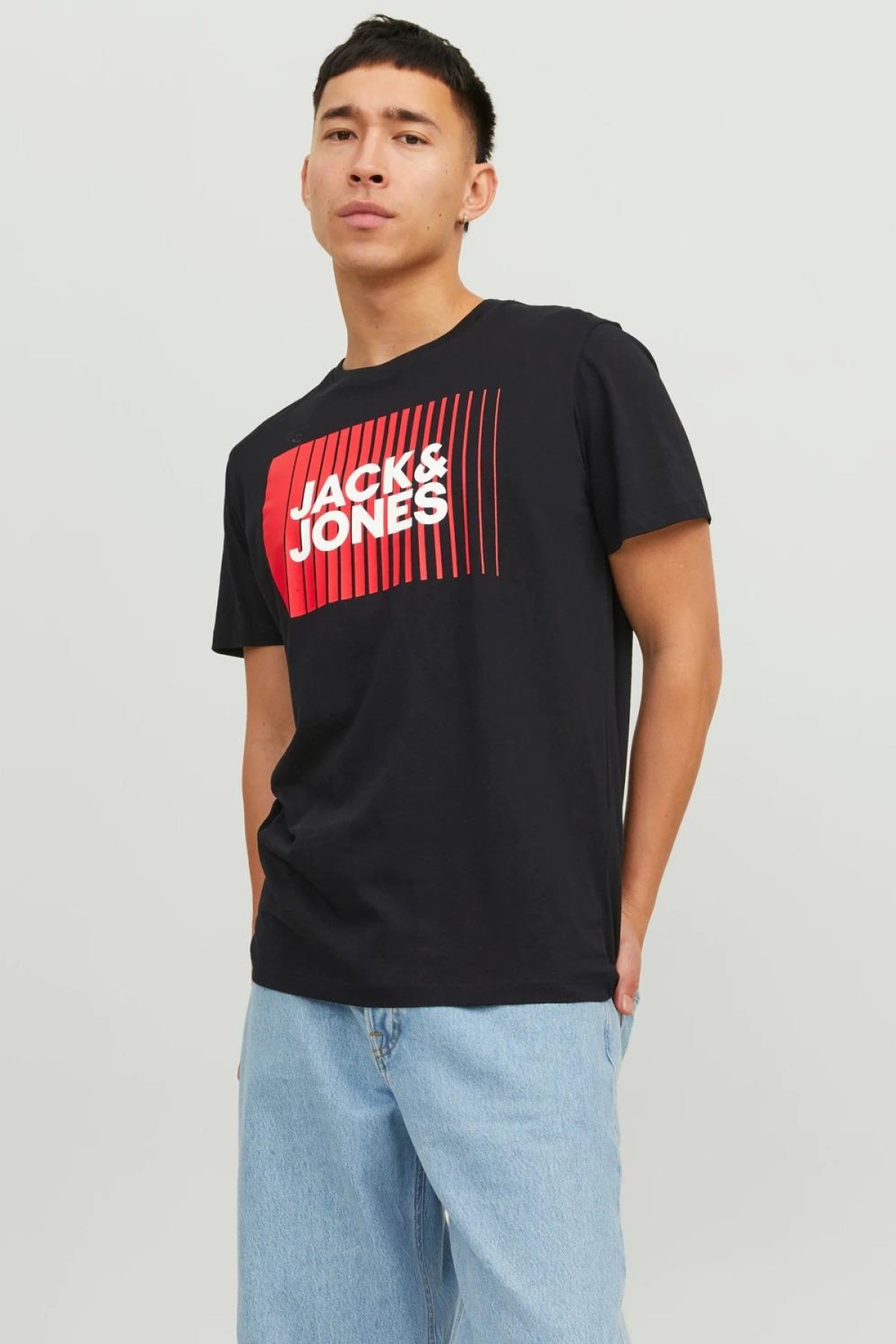 JACK & JONES 12233999 0 YAKA ONU CIZGI USTU JACK JONES YAZILI KISA KOL  %100 COTON TSHIRT