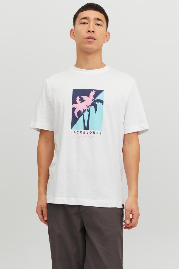 JACK & JONES 12234214 PALMIYE AGAC BASKILI KISA KOL  %100 COTON TSHIRT