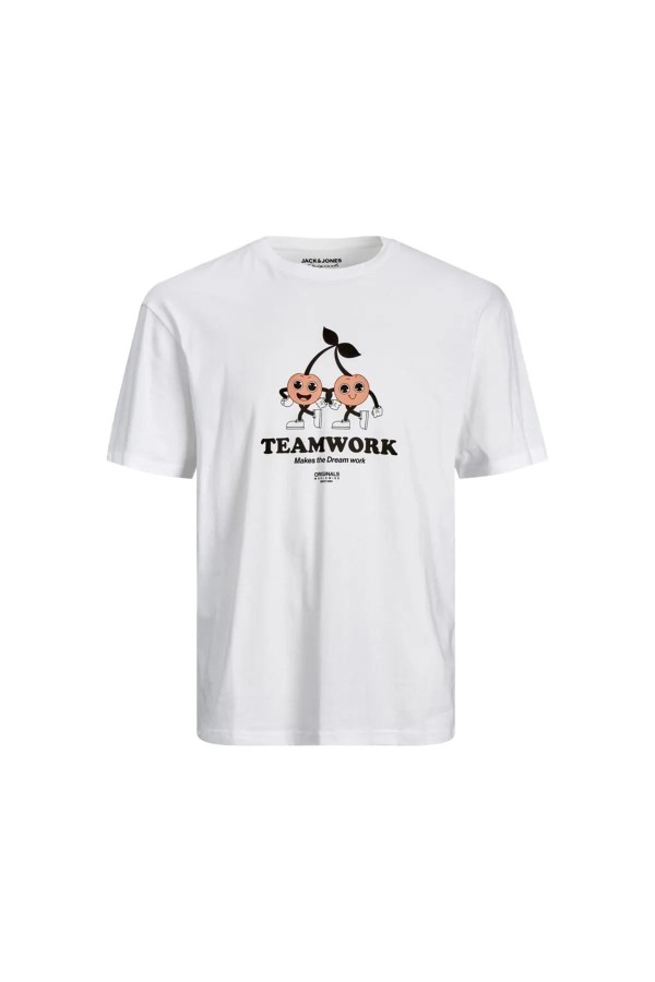 JACK & JONES 12238164 TEAMWORK YAZILI KIRAZ BASKILI KISA KOL  %100 COTON TSHIRT
