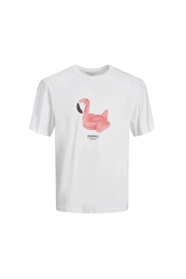JACK & JONES 12238166  0 YAKA ONU FLAMINGO BASKILI KISA KOL   %100 COTON TSHIRT