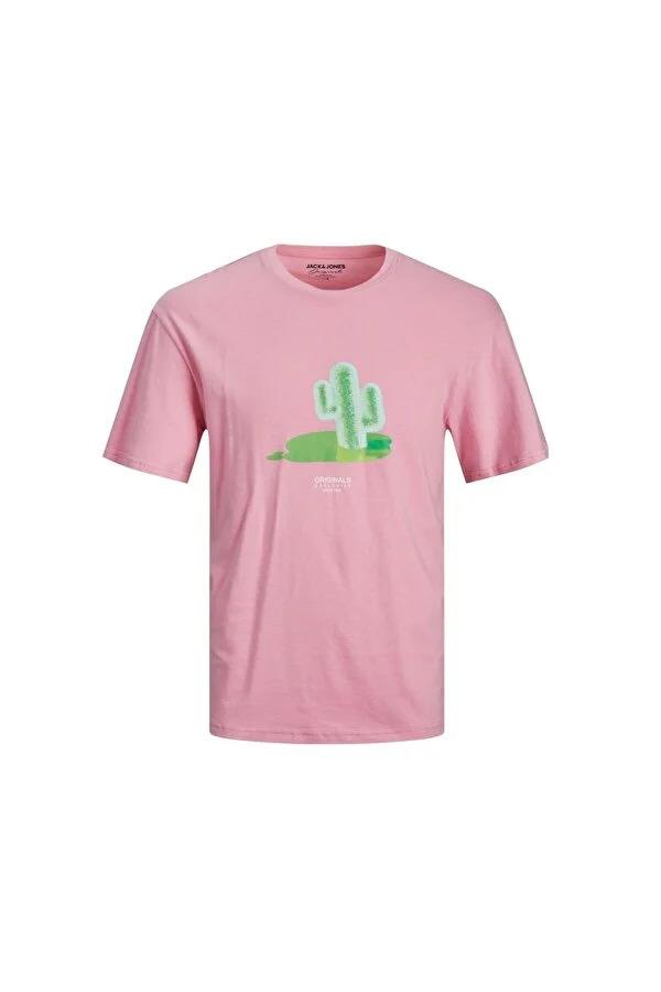 JACK & JONES 12238166  0 YAKA ONU FLAMINGO BASKILI KISA KOL   %100 COTON TSHIRT