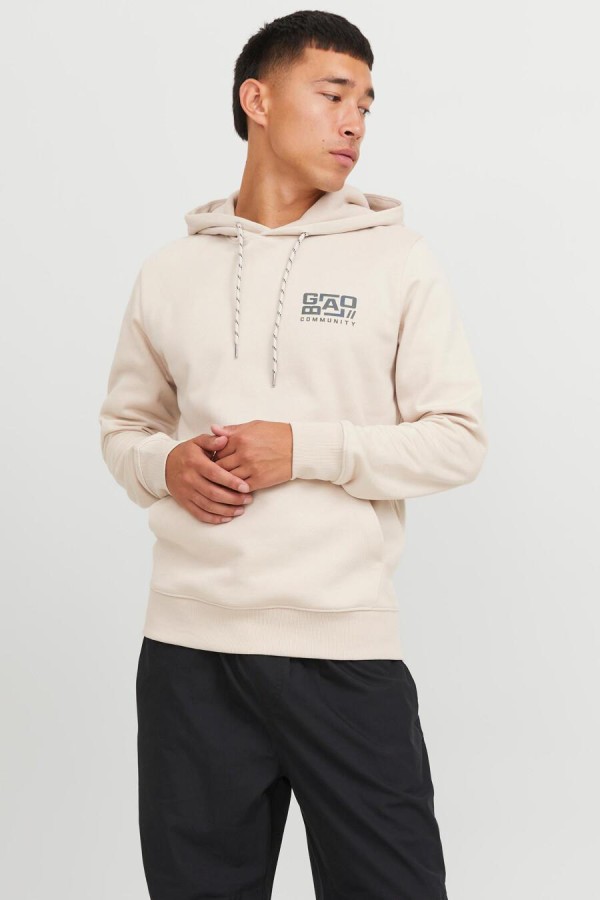 JACK&JONES 12242225 GOGUS YAZILI KAPUSONLU 2 IPLIK SARDONLU SWEAT