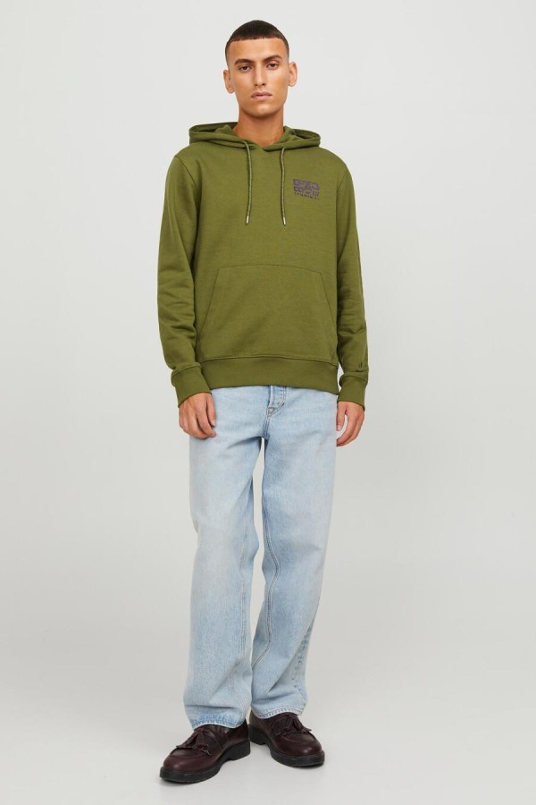 JACK&JONES 12242225 GOGUS YAZILI KAPUSONLU 2 IPLIK SARDONLU SWEAT
