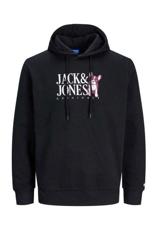 JACK&JONES 12244219 ORGINALS YAZILI KOPEK BASKILI KAPUSONLU SWEAT