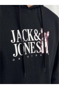JACK&JONES 12244219 ORGINALS YAZILI KOPEK BASKILI KAPUSONLU SWEAT