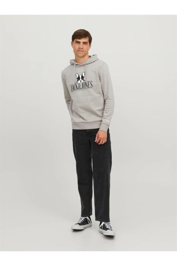 JACK&JONES 12244219 ORGINALS YAZILI KOPEK BASKILI KAPUSONLU SWEAT