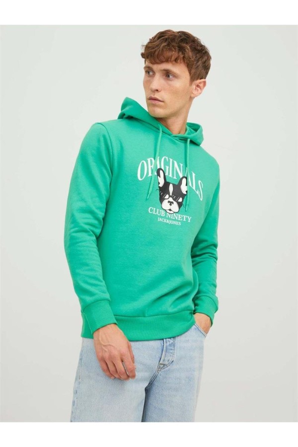 JACK&JONES 12244219 ORGINALS YAZILI KOPEK BASKILI KAPUSONLU SWEAT