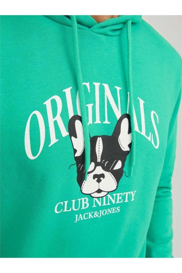JACK&JONES 12244219 ORGINALS YAZILI KOPEK BASKILI KAPUSONLU SWEAT