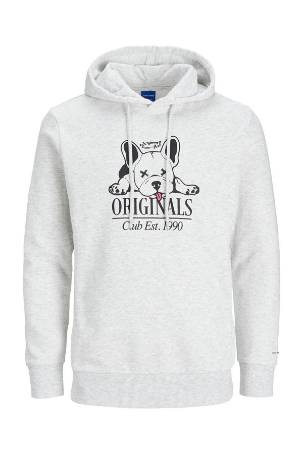 JACK&JONES 12244219 ORGINALS YAZILI KOPEK BASKILI KAPUSONLU SWEAT