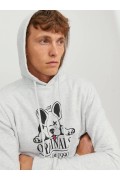 JACK&JONES 12244219 ORGINALS YAZILI KOPEK BASKILI KAPUSONLU SWEAT
