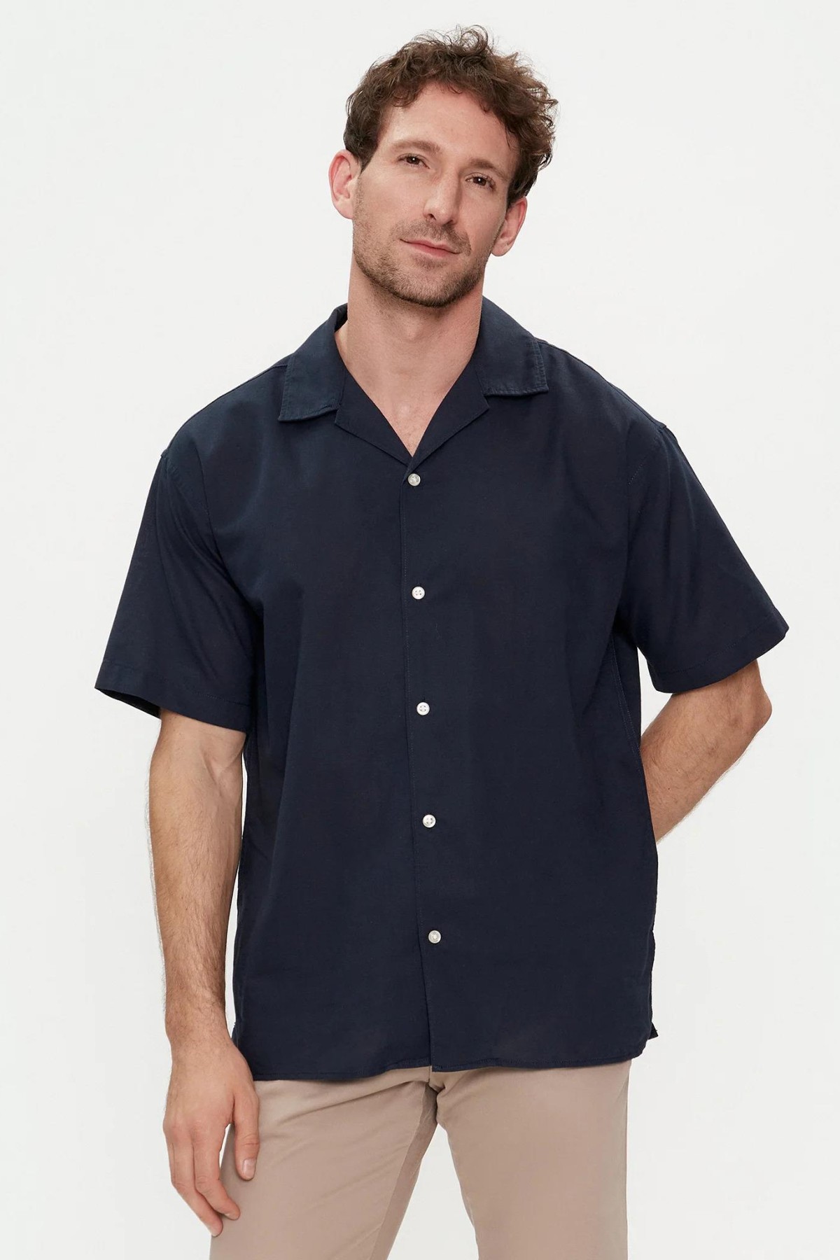 JACK&JONES 12248594 LINEN BLEND KISA KOL GOMLEK JACK&JONES 12248594 LINEN BLEND KISA KOL GOMLEK
