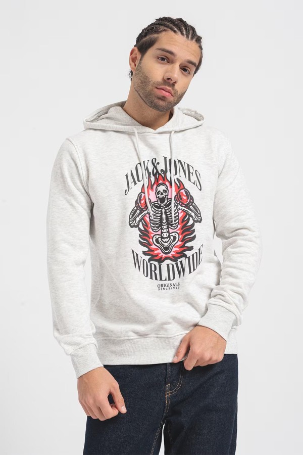 JACK&JONES 12248898 BASKILI KAPUSONLU SARDONLU SWEATSHIRT JACK&JONES 12248898 BASKILI KAPUSONLU SARDONLU SWEATSHIRT