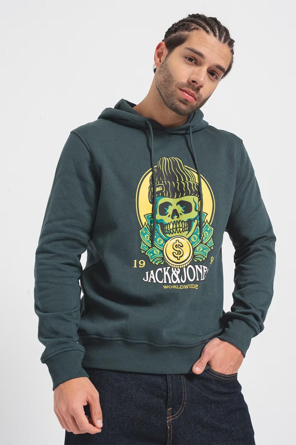 JACK&JONES 12248898 BASKILI KAPUSONLU SARDONLU SWEATSHIRT