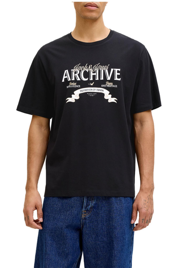 JACK&JONES 12294516 JJEDOVER ON YAZILI BATTAL BUYUK BEDEN KISA KOL TSHIRT