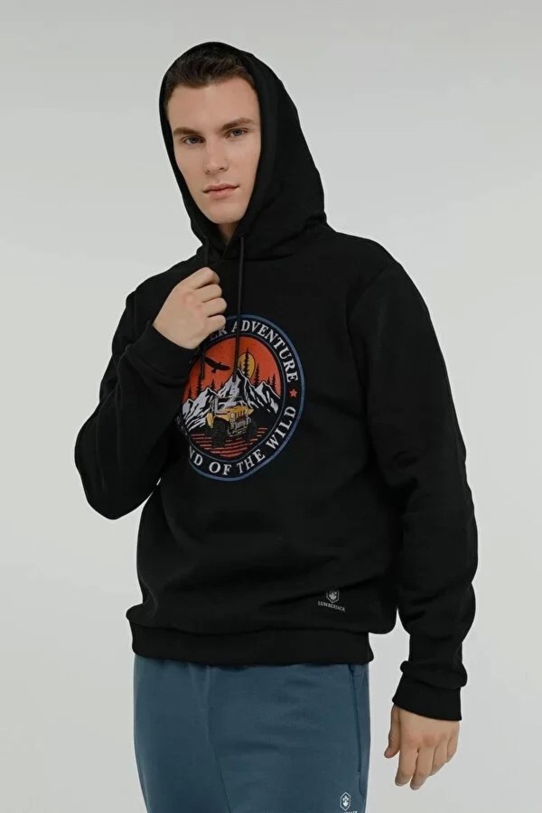 LUMBERJACKWILD CG575 ADVENTURE YAZILI KAPUSONLU CEPSIZ SWEAT