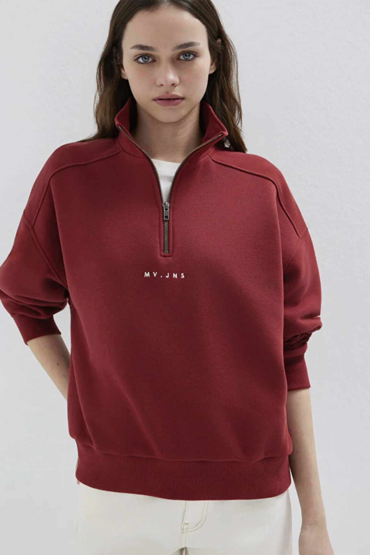 MAVI M1S10533 LOGO BASKIILI YARIM FERMUARLI KADIN SWEATSHIRT