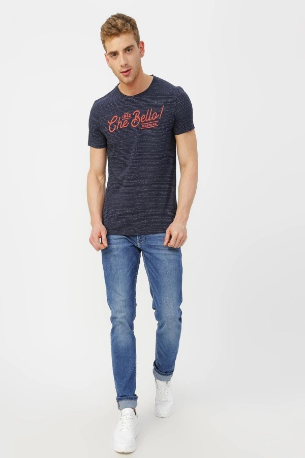 MUSTANG 00386 GENIS YAKA CIZGILI KISA KOL BELLO YAZILI