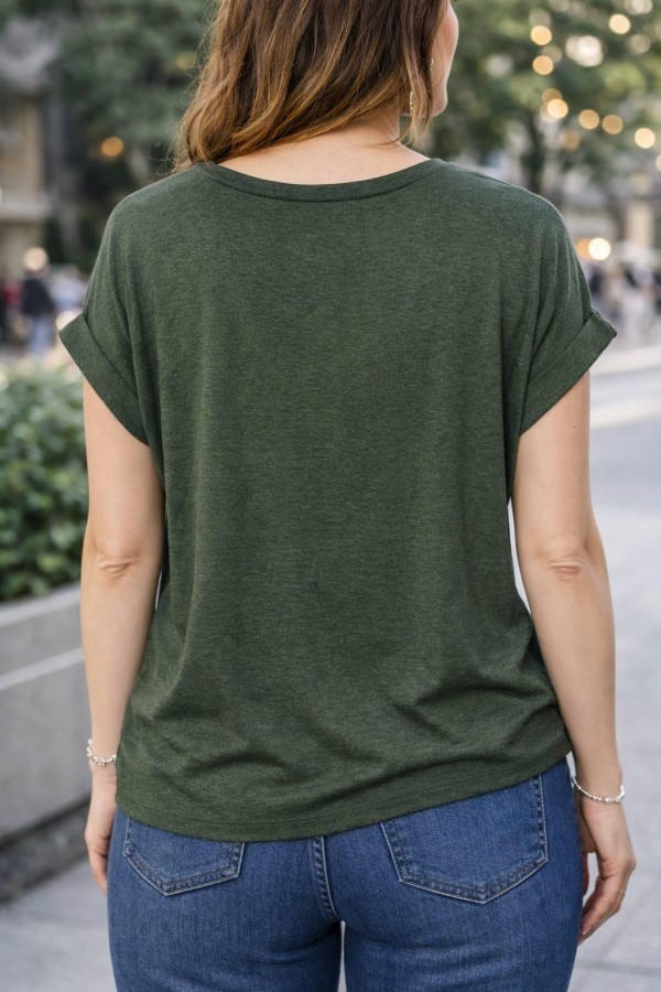 ONLY 15106662 ACIK YAKA KOL KATLAMALI KISA KOL TSHIRT